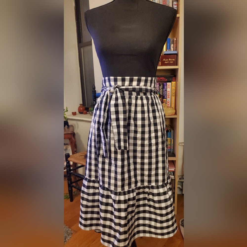 J. Crew Factory Black and White Gingham A-Line Skirt.